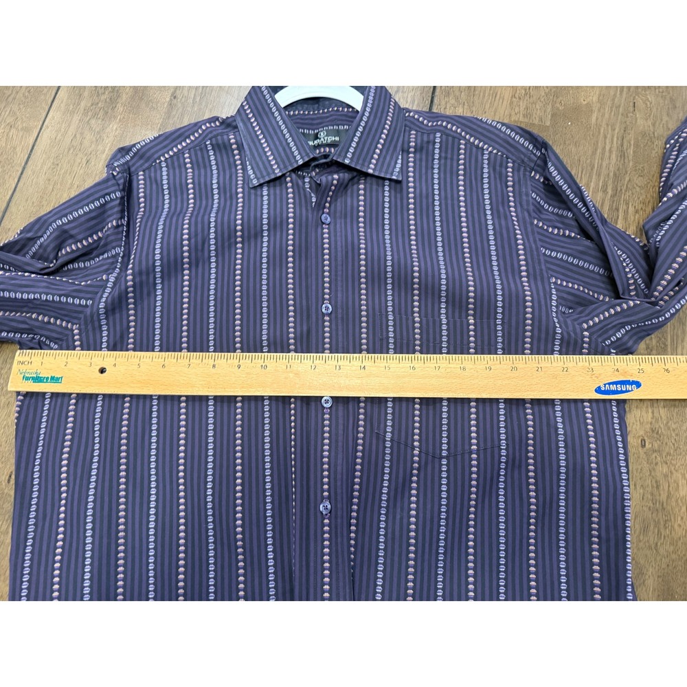 Bugatchi Uomo‎ Mens XL Purple Black Striped Embroidered Long Sleeve Button Shirt - Picture 3 of 8